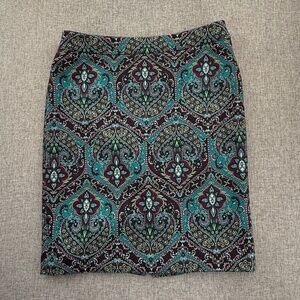 Talbots Paisley Pencil Skirt 10 Petite Lined Green purple Zipper Business‎ Work